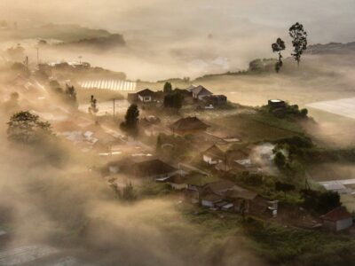 Misty morning over the highlands of Kintamani, Bali