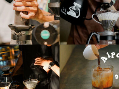 Expert barista in a Denpasar cafe preparing specialty coffee using various brewing methods