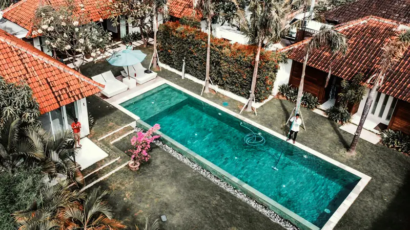 Family resort in Sanur with a large swimming pool, and tropical garden views