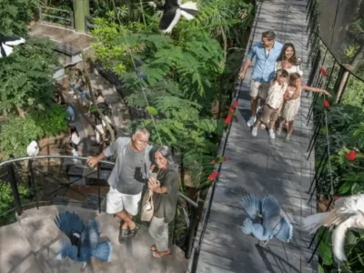 Families enjoy time at Bali Bird Park, one of the child-friendly destinations in Ubud.