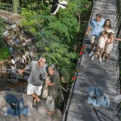 Families enjoy time at Bali Bird Park, one of the child-friendly destinations in Ubud.