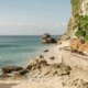 View of Jimbaran Beach with white sand and clear sea water