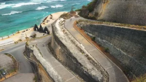 The circular road leads to Melasti Beach Ungasan