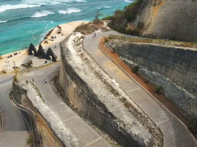 The circular road leads to Melasti Beach Ungasan