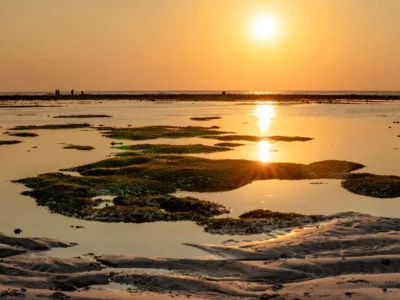 White sandy beach and sunset on Gili Trawangan