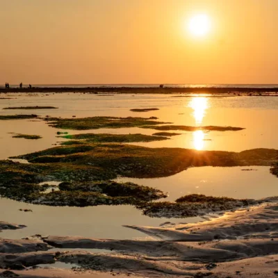 White sandy beach and sunset on Gili Trawangan