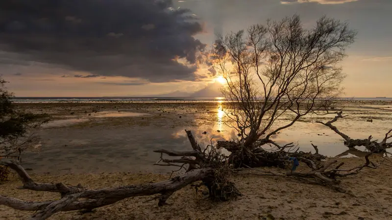 View of Mount Agung at sunset from Gili Island