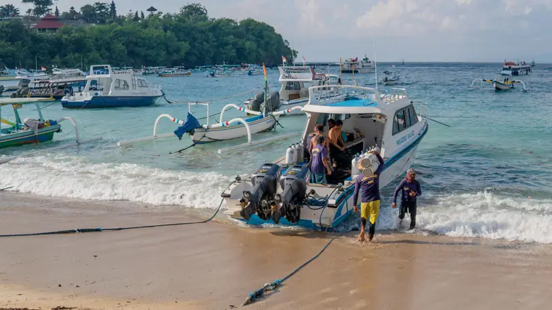 Preparation for scuba diving at Padang Bai Beach